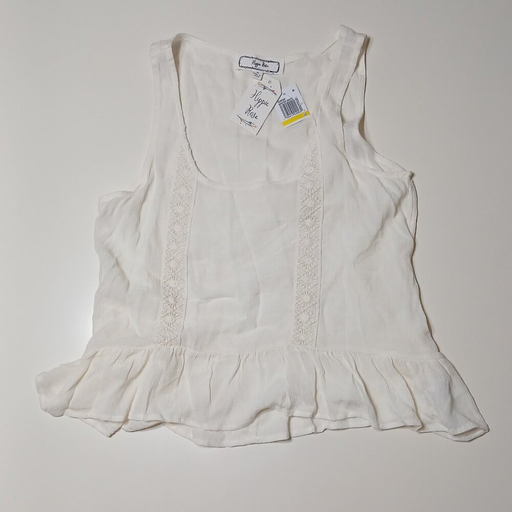 Women's Juniors' HIPPIE ROSE Winter White Embroidered Woven Top- Medium/NWT